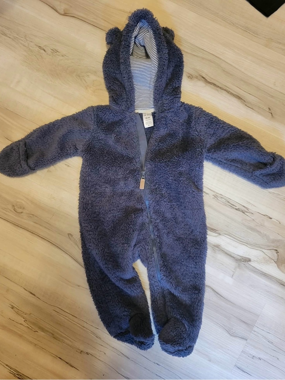 Carter's Navy Fuzzy Hooded Baby Footed One-Piece